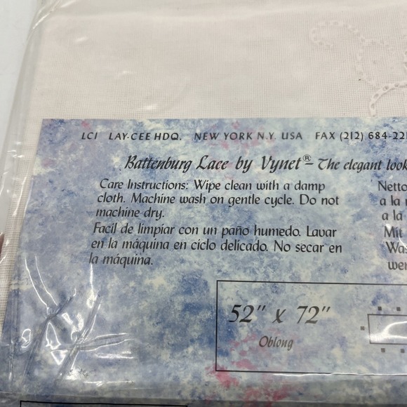 Vintage Battenburg White Lace With‎ Vinyl Back Tablecloth 52" X 72" Oblong NIB - Picture 5 of 8